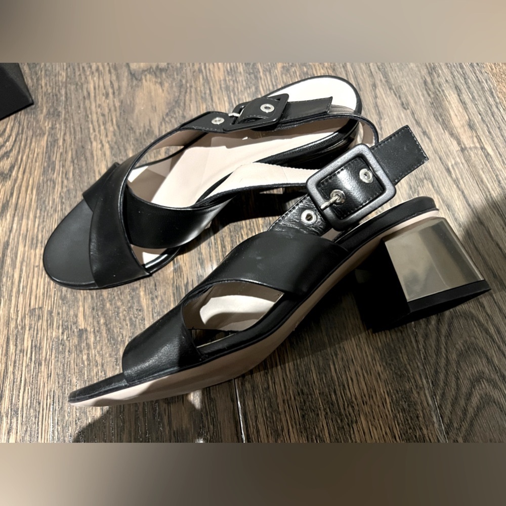 BROWN’S Shoes/Sandals With Chrome Metal Block Heels, New In Box, Size 40